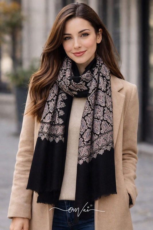 Rooh Exquisite Embroidered Stole - Midnight Black