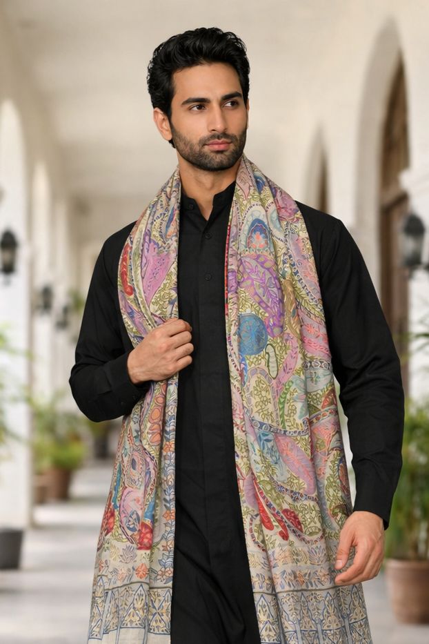 OMVAI Kalamkari Kani with Embroidery - Bright Aura