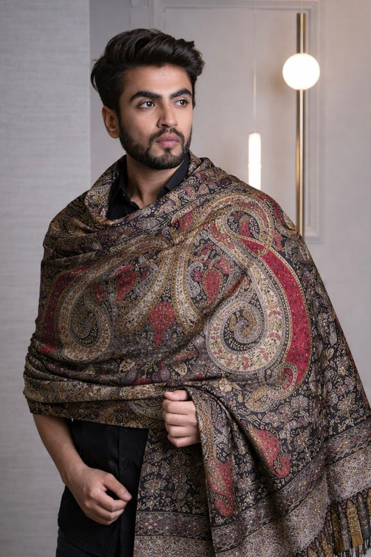 OMVAI Kalamkari Kani with Embroidery - Black Beauty