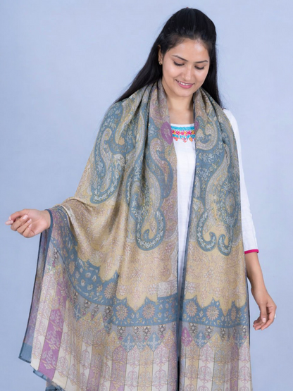 OMVAI Kalamkari Kani with Embroidery - Light Blue