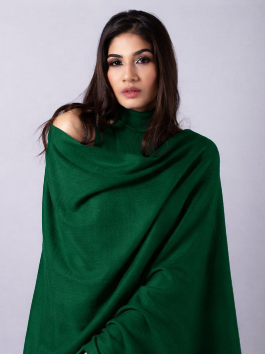 DARK GREEN Solid Pashmina Stole | OMVAI