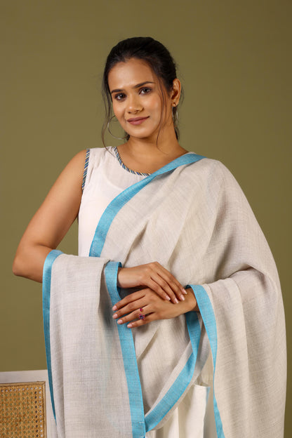 Powder Blue Striped Border Pashmina Stole
