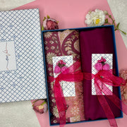 OMVAI Pashmina Combo Gift Set in Pure Cashmere wool - Mauve  Kalamkari Kani with Embroidery and solid (Set of 2 - For HIM and for HER)
