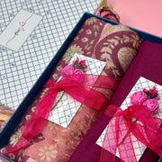 OMVAI Pashmina Combo Gift Set in Pure Cashmere wool - Mauve  Kalamkari Kani with Embroidery and solid (Set of 2 - For HIM and for HER)
