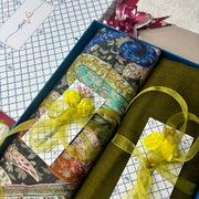 OMVAI Pashmina Combo Gift Set in Pure Cashmere wool - Sage Green Kalamkari Kani with Embroidery and solid (Set of 2 - For HIM and for HER)