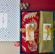 OMVAI Embroidery Pashmina Combo Gift Set in Pure Cashmere wool - Crimson Red Embroidered Stole with Sage Green Solid Stole (Set of 2 - For HIM and for HER)