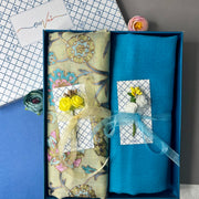 OMVAI Embroidery Pashmina Combo Gift Set in Pure Cashmere wool - Artichoke Embroidered Stole with Powder Blue Solid Stole (Set of 2 - For HIM and for HER)
