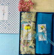 OMVAI Embroidery Pashmina Combo Gift Set in Pure Cashmere wool - Artichoke Embroidered Stole with Powder Blue Solid Stole (Set of 2 - For HIM and for HER)