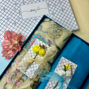 OMVAI Embroidery Pashmina Combo Gift Set in Pure Cashmere wool - Artichoke Embroidered Stole with Powder Blue Solid Stole (Set of 2 - For HIM and for HER)