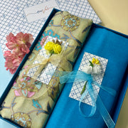 OMVAI Embroidery Pashmina Combo Gift Set in Pure Cashmere wool - Artichoke Embroidered Stole with Powder Blue Solid Stole (Set of 2 - For HIM and for HER)