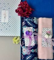 OMVAI Embroidery Pashmina Combo Gift Set in Pure Cashmere wool - Navy Blue Embroidered Stole with Blush Pink Solid Stole (Set of 2 - For HIM and for HER)