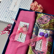 OMVAI Pashmina Combo Gift Set in Pure Cashmere wool - Pretty Pink Kalamkari Kani with Embroidery and solid (Set of 2 - For HIM and for HER)