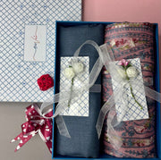 OMVAI Embroidery Pashmina Combo Gift Set in Pure Cashmere wool - Blush Pink Embroidered Stole with Steel Blue Solid Stole (Set of 2 - For HIM and for HER)