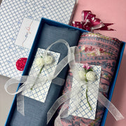 OMVAI Embroidery Pashmina Combo Gift Set in Pure Cashmere wool - Blush Pink Embroidered Stole with Steel Blue Solid Stole (Set of 2 - For HIM and for HER)