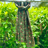 OMVAI Victorian Flower Print Silk Stole -  Emerald Green