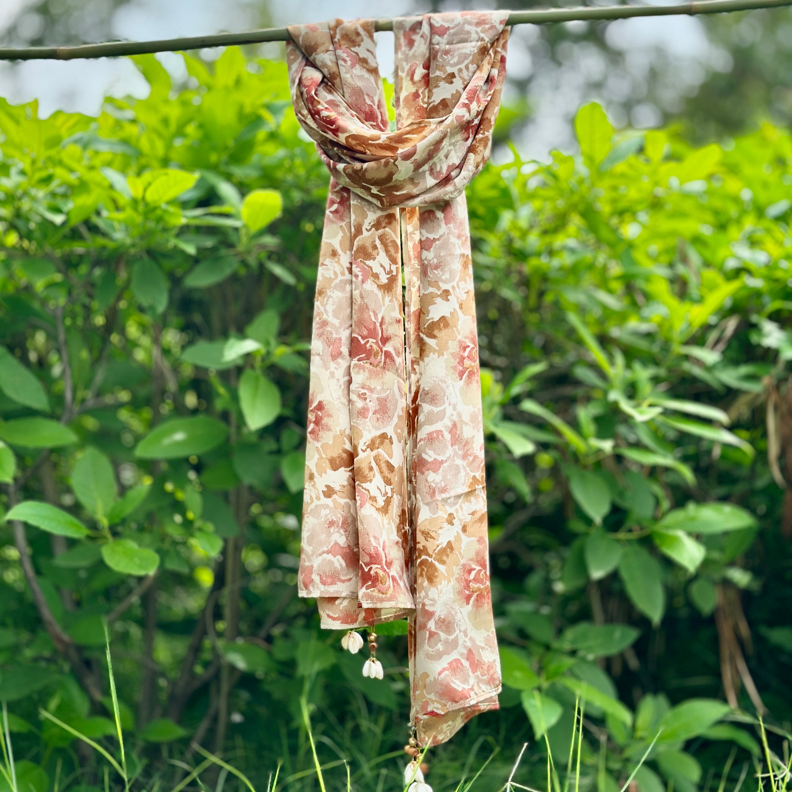 OMVAI Water color Rose Crepe Stole - Earthy Tones