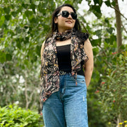 OMVAI Floral Bahaar Chiffon Stole - Charcoal