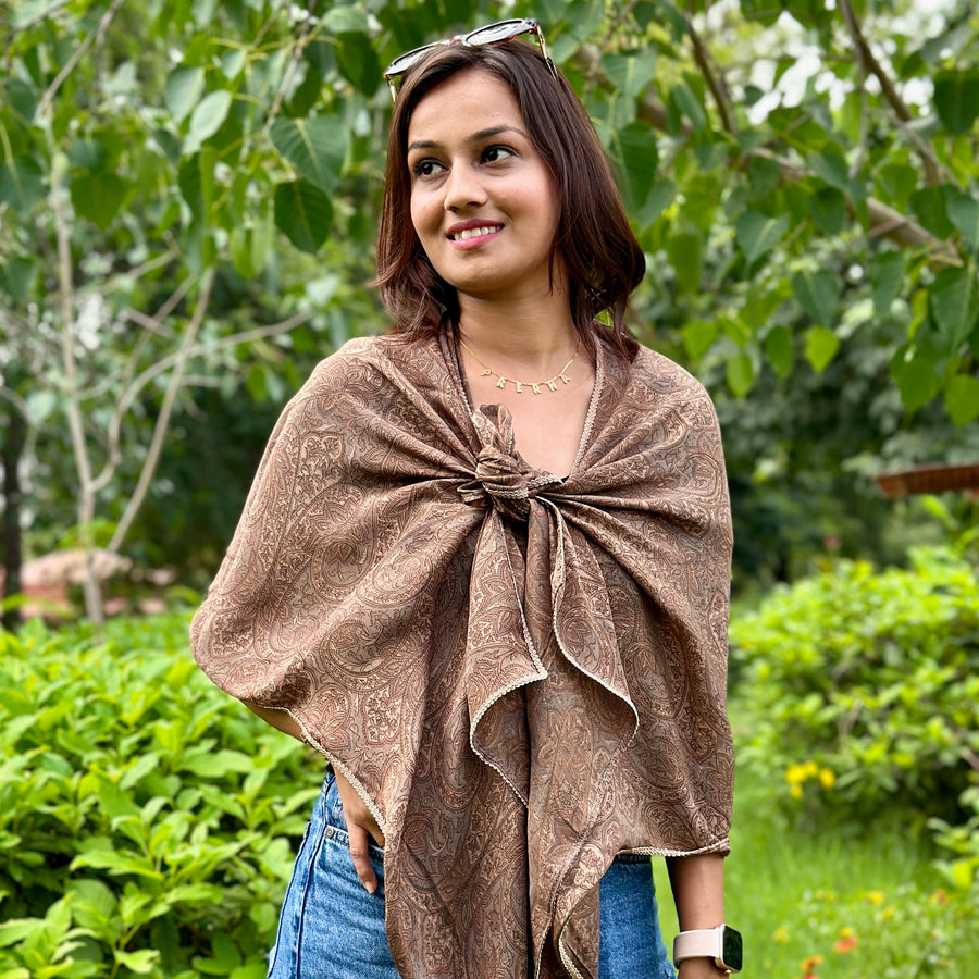 OMVAI Paisley Beauty Crepe Stole - Nude Browns
