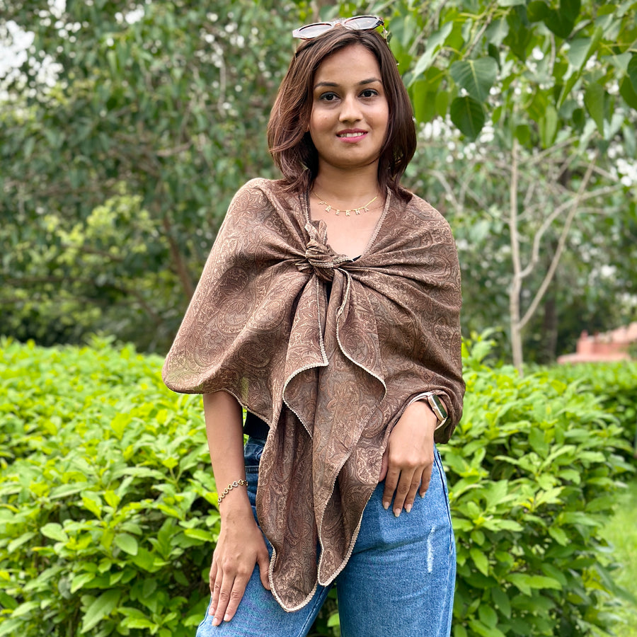OMVAI Paisley Beauty Crepe Stole - Nude Browns