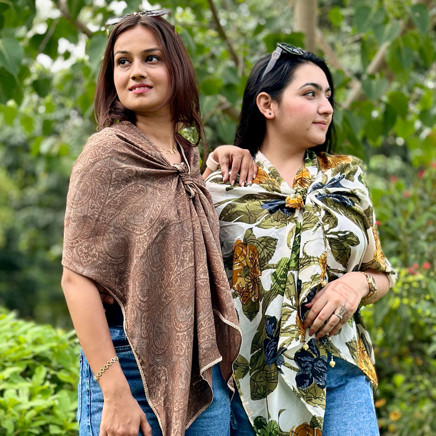 OMVAI Paisley Beauty Crepe Stole - Nude Browns
