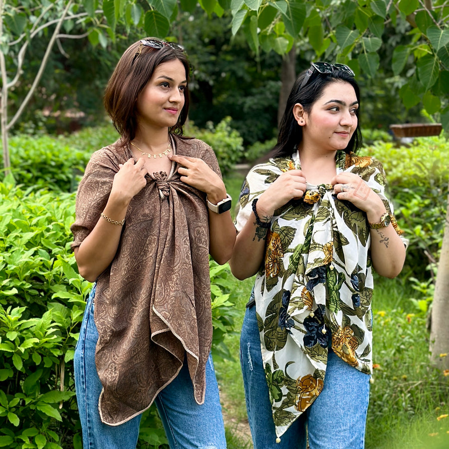 OMVAI Floral Vine Crepe Stole - Multi