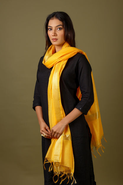 OMVAI Golden Border Chanderi Silk Dupatta - Sunshine Yellow