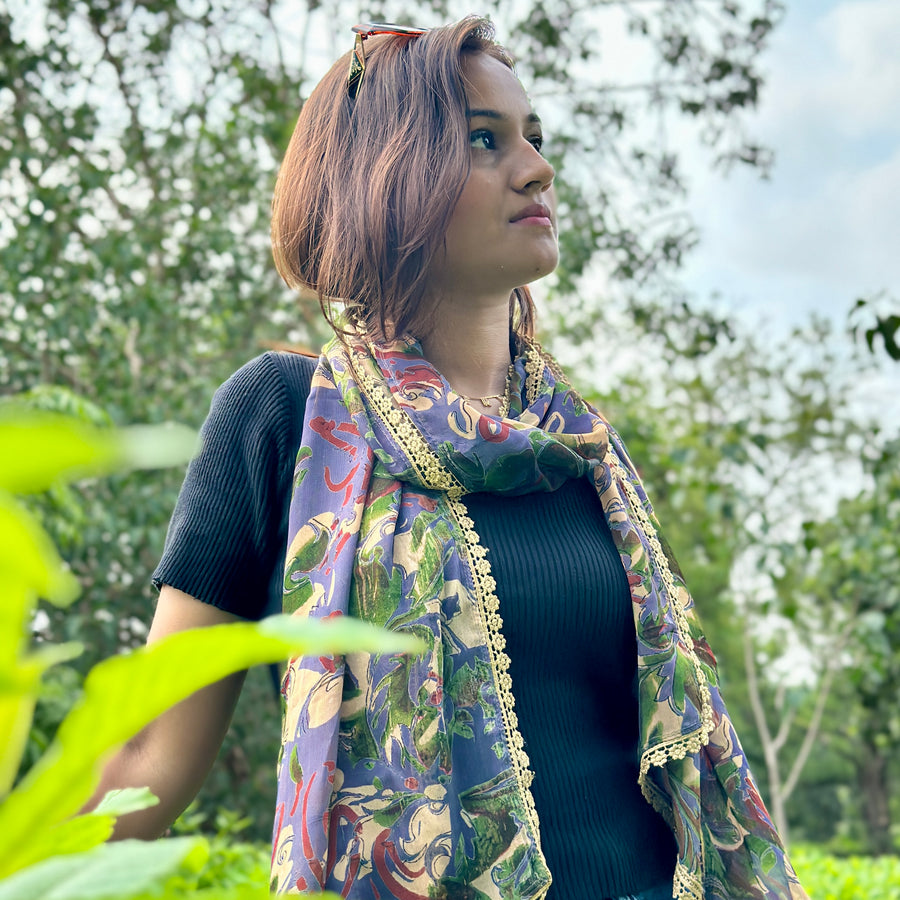 OMVAI Abstract Flora Chiffon Stole - Lavender