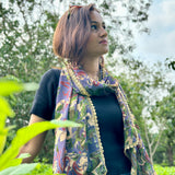 OMVAI Abstract Flora Chiffon Stole - Lavender