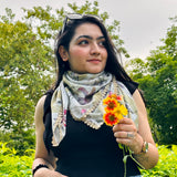 OMVAI Iris Flower Crepe Silk Scarf -  Multicolor