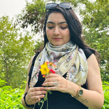 OMVAI Iris Flower Crepe Silk Scarf -  Multicolor
