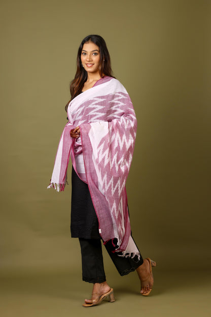 OMVAI The IKAT Dupatta with Tassels  -  Purple Passion