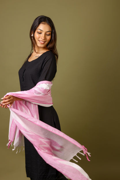 OMVAI The IKAT Dupatta with Tassels  - Mischief Pink