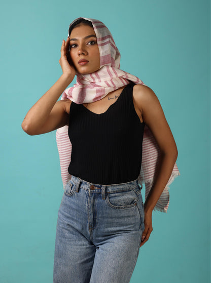 Linen Classic Stripes Stole - Pretty Pink