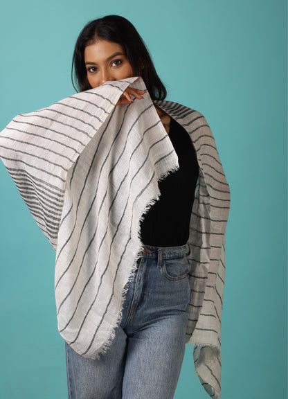 Linen Classic Stripes Stole - Charcoal Black