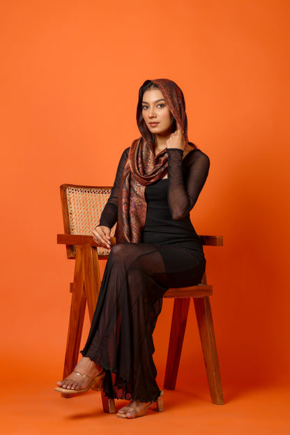 OMVAI Victorian Paisley Premium Woven Silk Stole - Chocolate Love