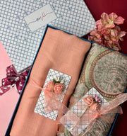 OMVAI Embroidery Pashmina Combo Gift Set in Pure Cashmere wool - Natural Embroidered Stole with Peach Solid Stole (Set of  2 - For HIM and for HER)