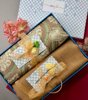 OMVAI Embroidery Pashmina Combo Gift Set in Pure Cashmere wool - Natural Embroidered Stole with Caramel Solid Stole (Set of  2 - For HIM and for HER)