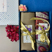 OMVAI Pashmina Combo Gift Set in Pure Cashmere wool - Clay Kalamkari Kani with Embroidery and solid (Set of 2 - For HIM and for HER)