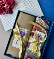 OMVAI Pashmina Combo Gift Set in Pure Cashmere wool - Clay Kalamkari Kani with Embroidery and solid (Set of 2 - For HIM and for HER)