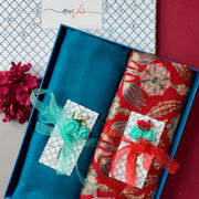 OMVAI Embroidery Pashmina Combo Gift Set in Pure Cashmere wool - Red Embroidered Stole with Turquoise Solid Stole (Set of  2 - For HIM and for HER)