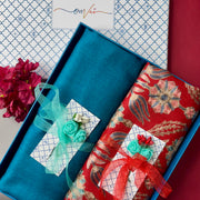 OMVAI Embroidery Pashmina Combo Gift Set in Pure Cashmere wool - Red Embroidered Stole with Turquoise Solid Stole (Set of  2 - For HIM and for HER)