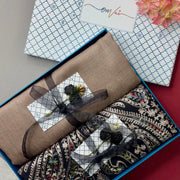OMVAI Embroidery Pashmina Combo Gift Set in Pure Cashmere wool - Black Embroidered Stole with Clay Solid Stole (Set of  2 - For HIM and for HER)