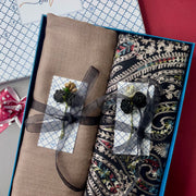 OMVAI Embroidery Pashmina Combo Gift Set in Pure Cashmere wool - Black Embroidered Stole with Clay Solid Stole (Set of  2 - For HIM and for HER)