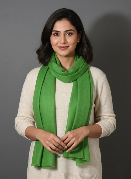 FERN GREEN Solid Pashmina Stole | OMVAI