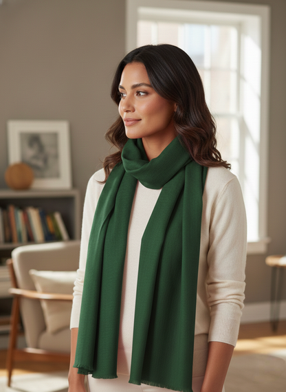 DARK GREEN Solid Pashmina Stole | OMVAI