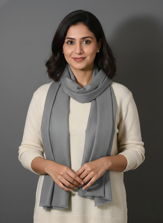 COOL GREY Solid Pashmina Stole | OMVAI