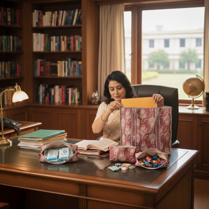 Pink Tiger Quilted Cotton Tote Bag Set (4 Pieces) | Handcrafted & Light-Weight
