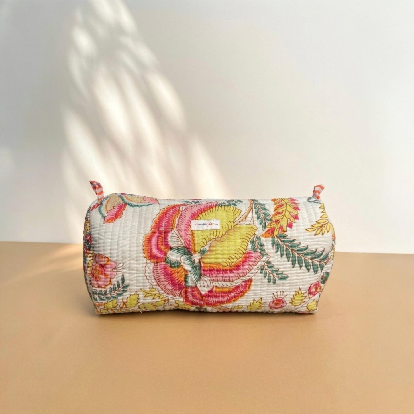 White Floral Quilted Cotton Tote Bag Set (4-Pieces) | Handcrafted & Light-Weight
