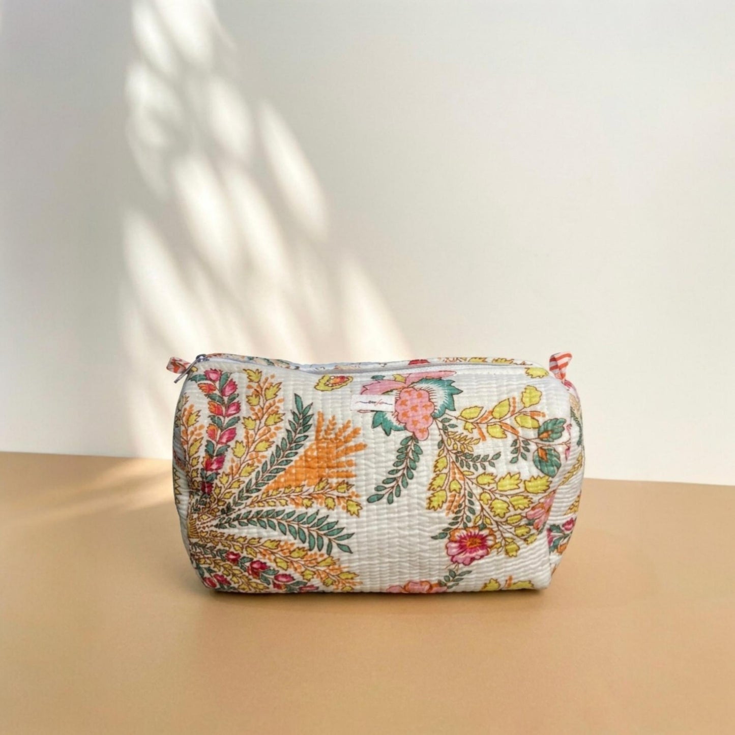 White Floral Quilted Cotton Tote Bag Set (4-Pieces) | Handcrafted & Light-Weight