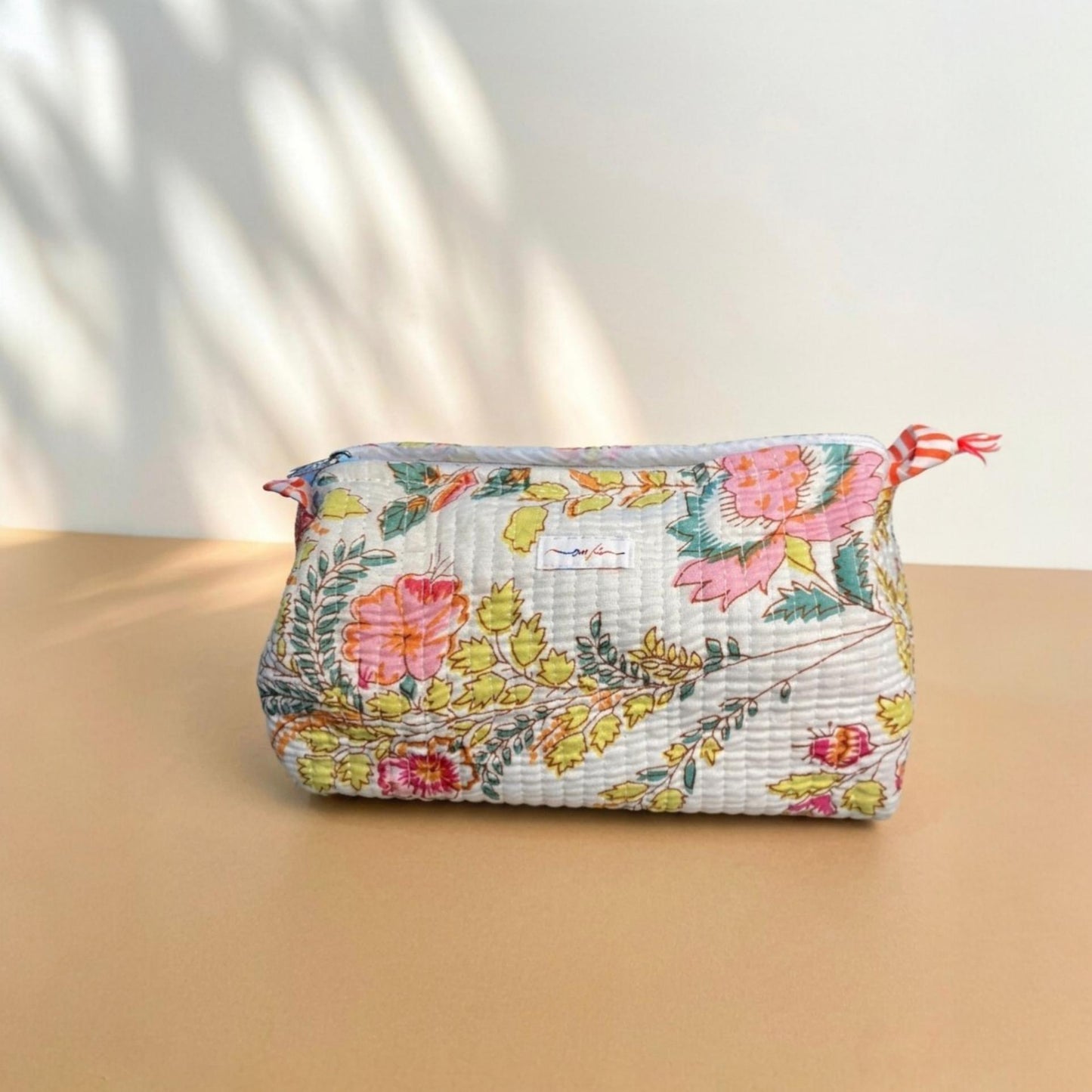White Floral Quilted Cotton Tote Bag Set (4-Pieces) | Handcrafted & Light-Weight